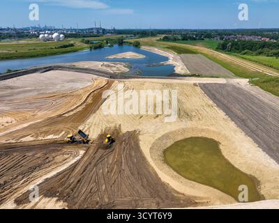 17.06.2025, Germania, Renania settentrionale-Vestfalia, Alterno-Lippe, protezione dalle inondazioni nella zona Haltern-Lippramsdorf-Marl (Halima). Protezione contro le inondazioni su Foto Stock