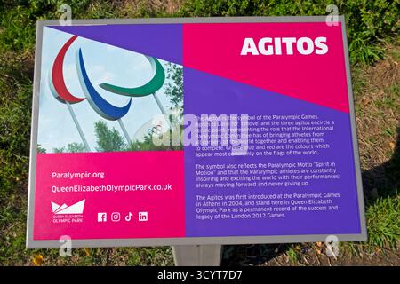 Cartello Agitos sul sito del Queen Elizabeth Olympic Park Borough di Newham Stratford East London E20 UK England KATHY DEWITT Foto Stock