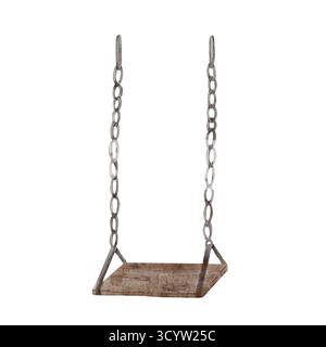 Altalena acquerello su catene metalliche. Elemento di design disegnato a mano per le illustrazioni di Halloween o autunno, le carte o le scene vintage. Foto Stock