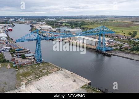 Veduta aerea del Middlesbrough Transporter Bridge, Middlesborough, North Yorkshire, Regno Unito. Foto Stock