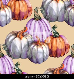 Zucche senza cuciture. Illustrazione acquerello Foto Stock