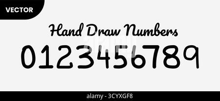 Numeri disegnati a mano da 0 a 9 figure vettoriali, cifre di stile doodle da zero a nove Illustrazione Vettoriale