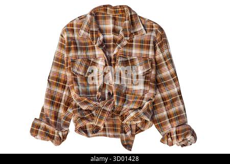 Camicia a quadri marrone isolata su sfondo bianco Foto Stock