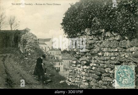 Talmont-Saint-Hilaire, rovine del vecchio castello dipartimento francese : 85 - regione della Vandea : Pays-de-la-Loire cartolina d'epoca. Dalla fine del XIX secolo all'inizio del XX secolo Foto Stock