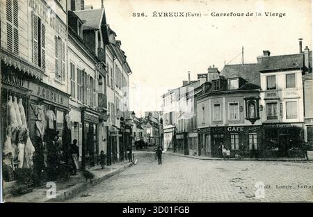 Evreux, Carrefour de la Vierge dipartimento francese : 27 - regione Eure : Normandia cartolina d'epoca, fine XIX - inizio XX secolo Foto Stock
