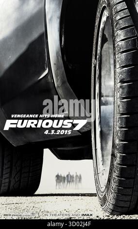 Fast & Furious 7 (2015) diretto da James Wan e interpretato da Vin Diesel, Paul Walker e Dwayne Johnson. Dominic Toretto e il suo equipaggio corrono in tutto il mondo per proteggere la famiglia e cercare vendetta contro un avversario mortale. SOLO PER L'USO EDITORIALE del poster STATUNITENSE. Crediti: BFA / Universal Pictures Foto Stock