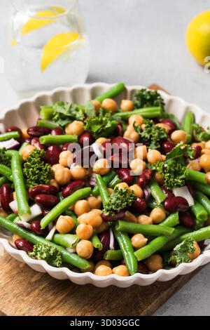Insalata mista fresca di fagioli e ceci. Il concetto di piatti vegetariani ricchi di proteine vegetali. Cibo sano Foto Stock