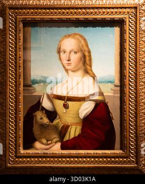 Roma, Italia - 28 dicembre 2023: Museo Galleria Borghese - Signora con unicorno di Raffaello, circa 1506 circa. Foto Stock