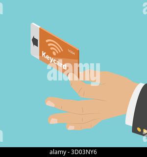 Illustrazione piatta isometrica 3D di Keycard, controllo accesso, scheda RFID illustrazione piatta isometrica 3D di Keycard, controllo accesso, scheda RFID Foto Stock