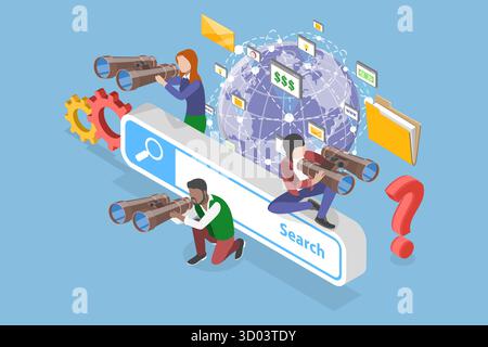 Illustrazione concettuale piatta isometrica 3D delle opportunità di carriera, della ricerca, della ricerca e del Web Surfing Foto Stock