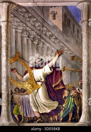 David in camera dell'Arca a Palazzo Pitti Firenze Italia da Giovanni Battista Caracciolo (Battistello) 1578-1635 del xvii secolo . Nel 1816, il soffitto è stato affrescato da Luigi Ademollo 1764 - 1849 con Noè David entrando in camera Gerusalemme con l'arca. (L'arca del patto - Arca della Testimonianza ) è un oro-coperto cassa di legno con coperchio descritto nel libro dell Esodo come contenente le due tavolette di pietra dei Dieci Comandamenti. Foto Stock
