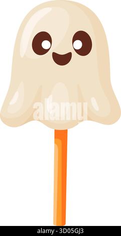 Stile vettoriale piatto lecca-lecca fantasma di Halloween. caramelle decorative per le feste. Halloween, spaventosa festa d'ottobre. serata con scherzi o dolcetti. per inviti alla festa, poster, biglietti d'auguri, adesivi. Illustrazione Vettoriale