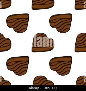 Motivo vettoriale senza cuciture di cuori di cioccolato stilizzati con texture a strati. Illustrazione Vettoriale