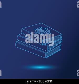 Una pila di libri illustrativi di conoscenza su sfondo blu scuro con sfumature libri di intelligenza della conoscenza formazione in rete Illustrazione Vettoriale