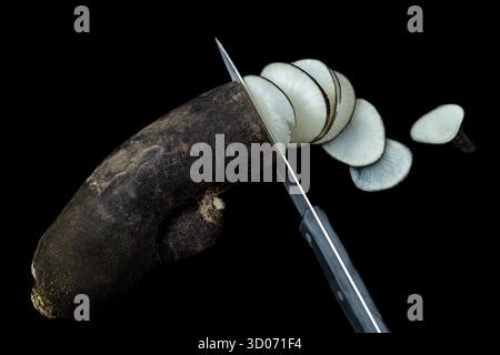 Rafano nero, a fette Foto Stock