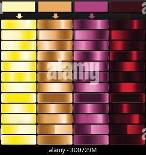 Tavolozza sfumature color magenta color giallo bronzo con sfumature metallizzate. Illustrazione Vettoriale