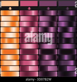 Set Sunset Orange Fuchsia Plum e Royal Purple Luxury Gradient. Illustrazione Vettoriale