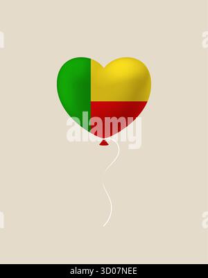 illustrazione vettoriale benin heart. Moderno emblema di bandiera dai colori autentici nazionali. Design vettoriale isolato. Illustrazione Vettoriale