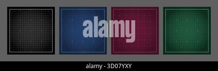 Grafico nero Blueprint. Texture a griglia colorata per disegni di layout tecnici o meccanici. Modello notebook con spazio vuoto. Set di vettore Illustrazione Vettoriale