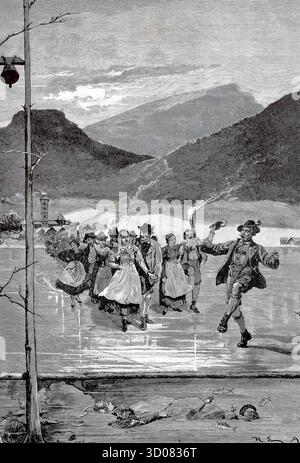 Die Hochzeit von Sankt Wolfgang, Umzug bei einer Hochzeit am Wolfgangsee um 1890, Österreich, Historisch, authentisch, digital restaurierte Reprodukti Foto Stock