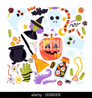 Halloween Sketch è ambientato su White Illustrazione Vettoriale