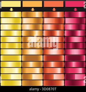 Pacchetto Swatch sfumato color oro ambra, rame e rubino metallizzato. Illustrazione Vettoriale