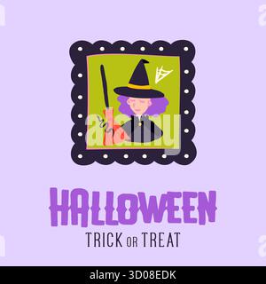 Biglietto d'auguri per la cornice della strega di Halloween Illustrazione Vettoriale