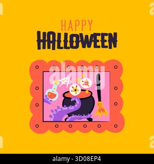 Witch Cauldron Potion Halloween Picture Illustrazione Vettoriale