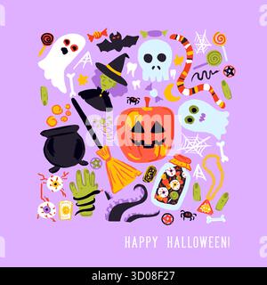 Biglietto d'auguri per lo schizzo di Halloween Illustrazione Vettoriale