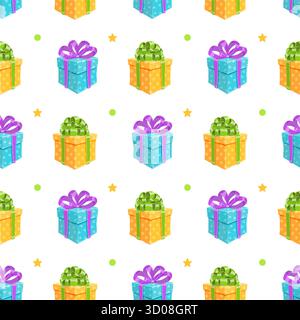 Confezione regalo in cartone animato senza cuciture Illustrazione Vettoriale