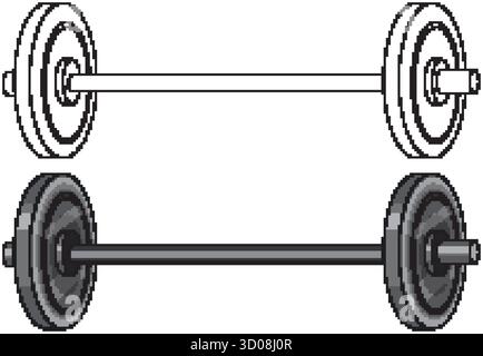 Barbell è mostrato sia con profilo monocromatico che con stile vettoriale ombreggiato dettagliato, isolato su bianco Illustrazione Vettoriale