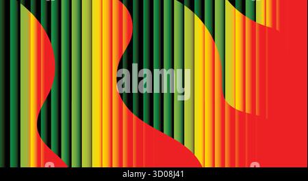 Sfondo astratto con strisce verticali e forme curve sovrapposte in colori vivaci. Illustrazione Vettoriale
