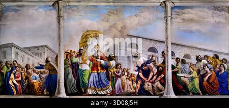 David accompagna il trasporto dell arca dell alleanza stanza dell'Arca a Palazzo Pitti Firenze Italia da Giovanni Battista Caracciolo (Battistello) 1578-1635 del xvii secolo . Nel 1816, il soffitto è stato affrescato da Luigi Ademollo 1764 - 1849 con Noè entrando in Gerusalemme con l'arca. (L'arca del patto - Arca della Testimonianza ) è un oro-coperto cassa di legno con coperchio descritto nel libro dell Esodo come contenente le due tavolette di pietra dei Dieci Comandamenti. Foto Stock