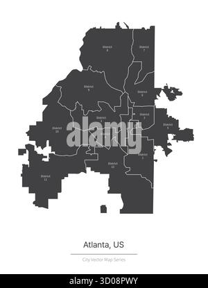 Mappa di Atlanta. Mappa vettoriale della città negli Stati Uniti. Illustrazione Vettoriale
