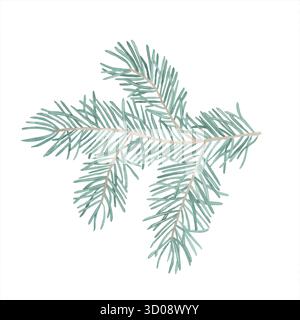 Illustrazione isolata del ramo di abete rosso verde acquerello. Abete, rami di conifere, foresta naturale albero di Natale. rami degli aghi disegnati a mano. vacanze Illustrazione Vettoriale