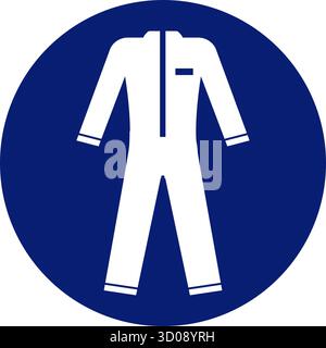 tute protettive classiche tute indumenti richiesti cartello con il simbolo del luogo di lavoro con il simbolo del cerchio blu vettore isolato su sfondo trasparente Illustrazione Vettoriale
