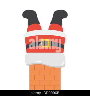 Babbo Natale bloccato a Chimney. Divertente illustrazione natalizia di Babbo Natale bloccato capovolto in un camino di mattoni. Perfetto per le decorazioni natalizie. Illustrazione Vettoriale