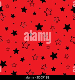 Motivo a stella nera senza cuciture con sfondo rosso Illustrazione Vettoriale