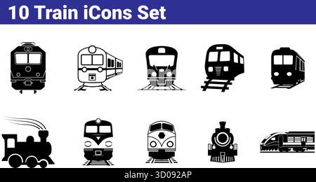 Set di 10 icone del treno - grafica vettoriale e locomotiva Illustrazione Vettoriale