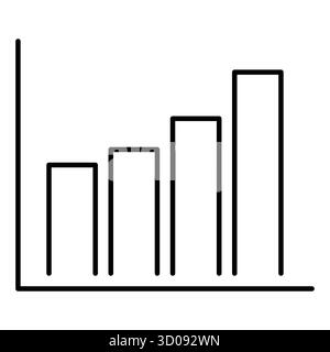 Un grafico a linee sottili illustra la crescita dei dati nel tempo con barre verticali ascendenti. Il grafico evidenzia le tendenze in aumento in un progetto semplice senza etichettatura dettagliata. Illustrazione Vettoriale