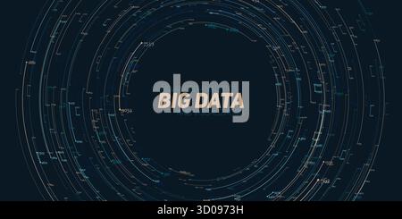 Visualizzazione delle informazioni sui big data con colori astratti vettoriali e rotondi. Social network, analisi finanziaria di database complessi. Informazioni visive Illustrazione Vettoriale
