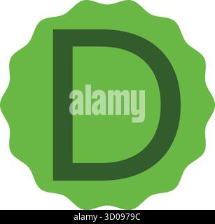Elegante lettera D verde posizionata all'interno di una cornice circolare verde chiaro. Design vettoriale EPS pulito e moderno, ideale per la tipografia dei materiali didattici. Illustrazione Vettoriale
