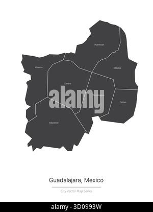 Mappa di guadalajara. mappa vettoriale della città in messico. Illustrazione Vettoriale