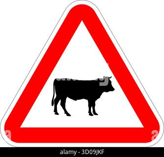 classica mucche di bestiame su strada segnaletica con triangolo bianco rosso illustrazione vettoriale isolata su sfondo trasparente Illustrazione Vettoriale