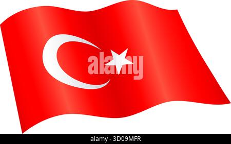 precisa e corretta bandiera turca della turchia che sventola un vettore di flusso isolato su sfondo trasparente Illustrazione Vettoriale