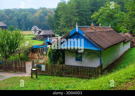 Romania, regione di Muntenia, Sibiu, complesso del Museo Nazionale DI ASTRA, etnomuseo all'aperto nell'area forestale protetta di Dumbrava Sibiului, l'etnomuseo più importante della Romania e il più grande museo all'aperto in Europa, case tradizionali Foto Stock