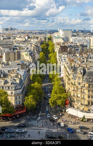 Francia, Parigi, vista generale di Parigi dalla cima della Torre dell'Orologio, Rue de Lyon e la colonna della Bastiglia Foto Stock