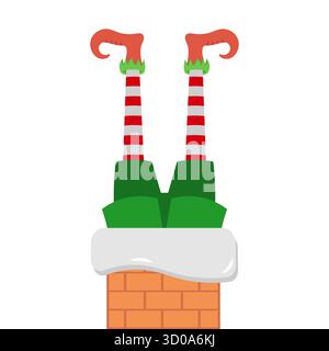 Divertente Elfo di Natale bloccato in Chimney Vector. Perfetto per biglietti d'auguri natalizi, disegni natalizi, poster, inviti e decorazioni stagionali. Illustrazione Vettoriale