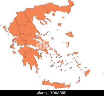 Mappa della sagoma vettoriale modificabile della Grecia, che mostra le sue principali divisioni amministrative. Illustrazione Vettoriale