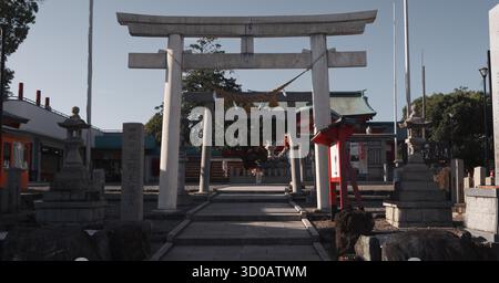 Sentiero di pietra d'ingresso al santuario giapponese di Torii Foto Stock